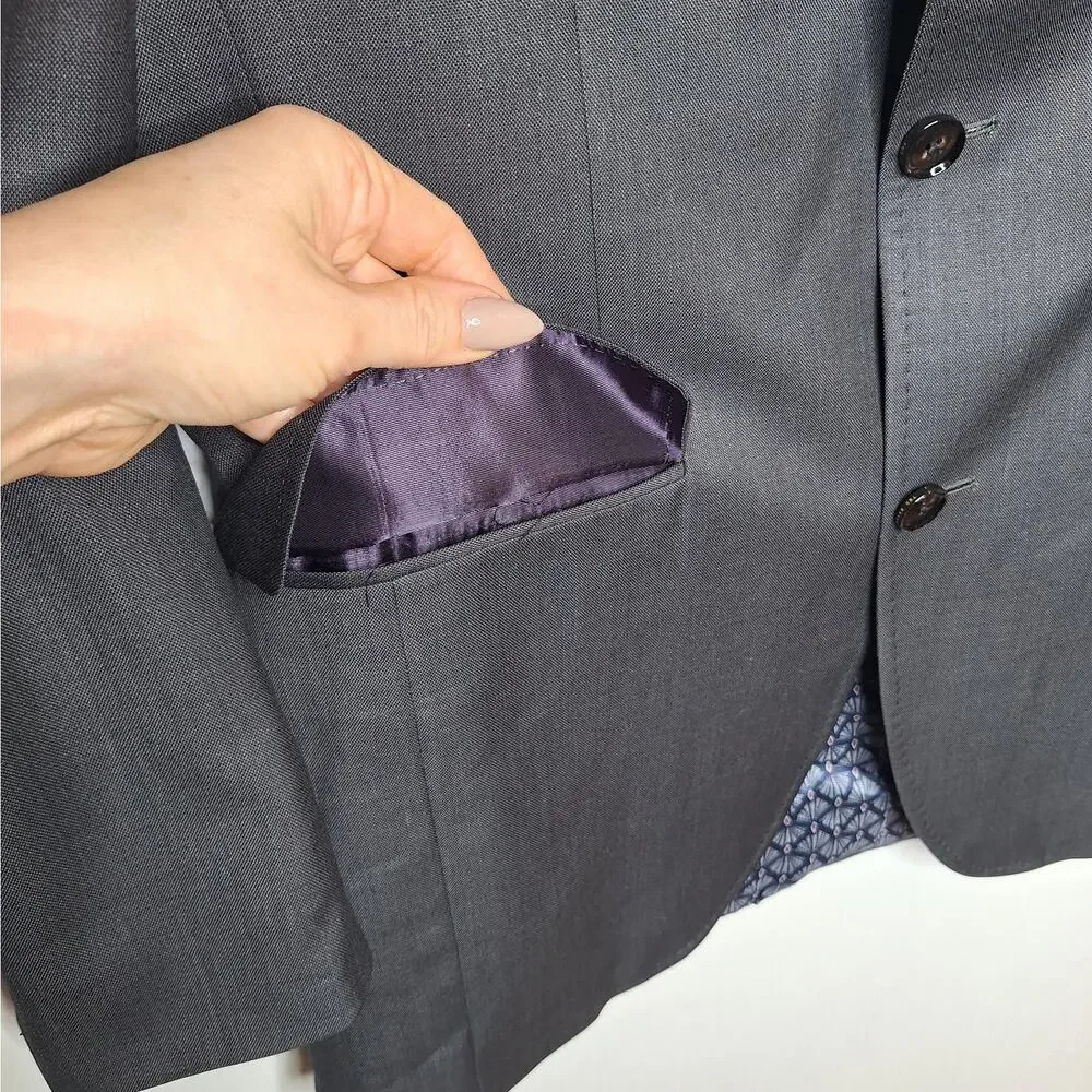 Ted Baker Men's Blazer Suit Jacket 40L Jay CT Gray 100% Wool Sport Coat